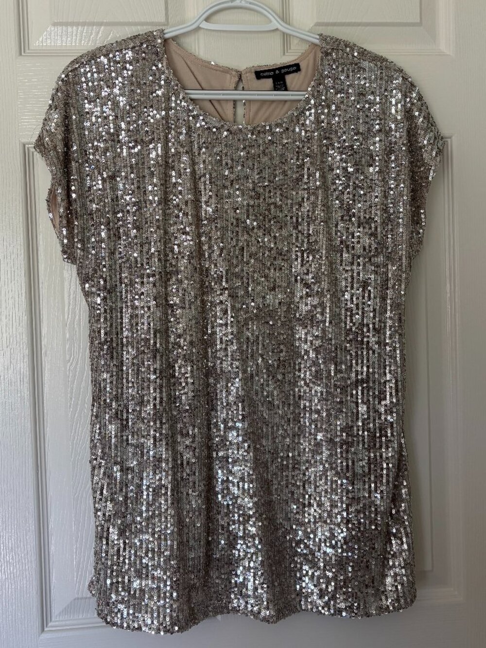 Cable and Gauge Sequined Women's Short-Sleeved Lined Festive Party Top LARGE